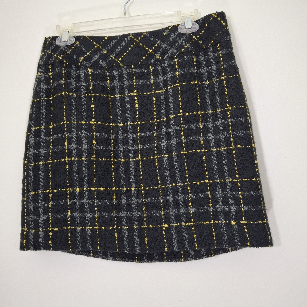 LOFT Black and Yellow Checkered Mini Skirt, Size 8